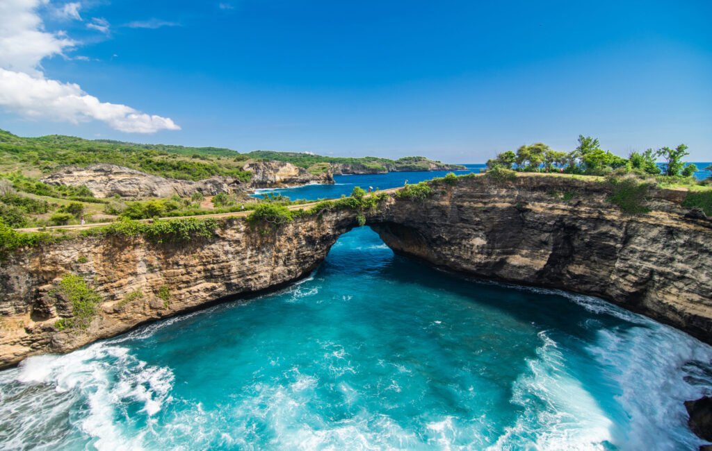 Panoramic view of broken beach in Nusa Penida, Bali, Indonesia.